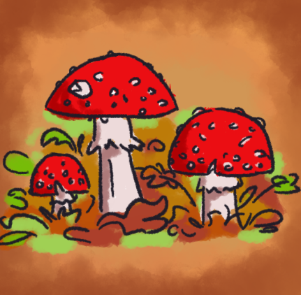 a small doodle of some fly agaric mushrooms